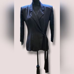 Lace Sleeve Wrap Jacket in Black